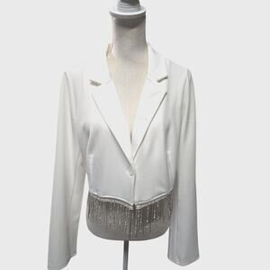 Sincerely Jules White Crop Jacket with Rhinestone Frills - NWT